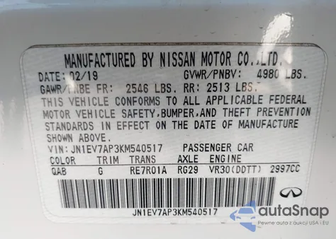 2019 Infiniti Q50 3.0T Luxe из США, поврежденный, VIN JN1EV7AP3KM540517